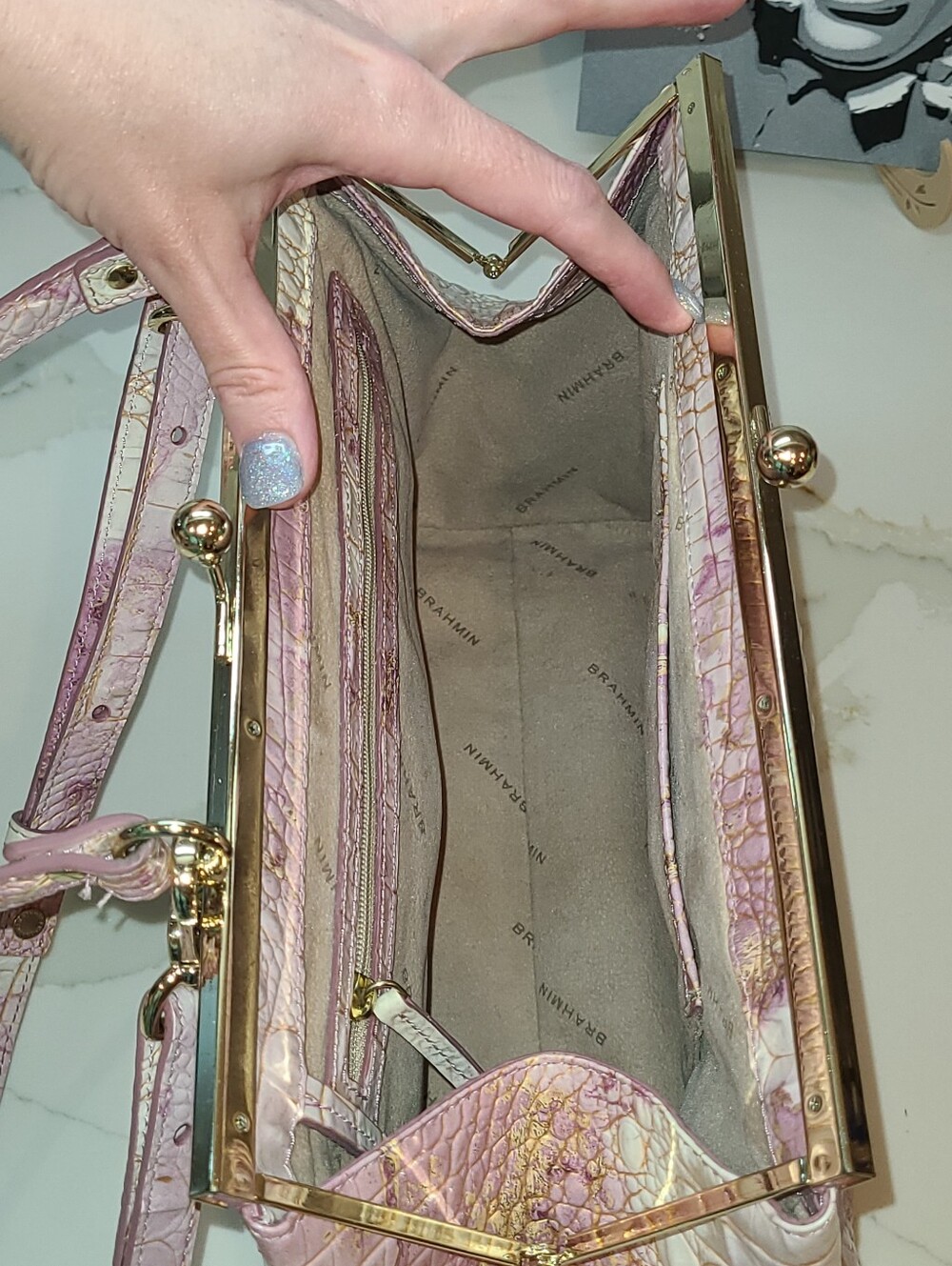 Brahmin Lilac Melbourne Juliette Kisslock Satchel Shoulder Bag RARE Pristine - Picture 14 of 16
